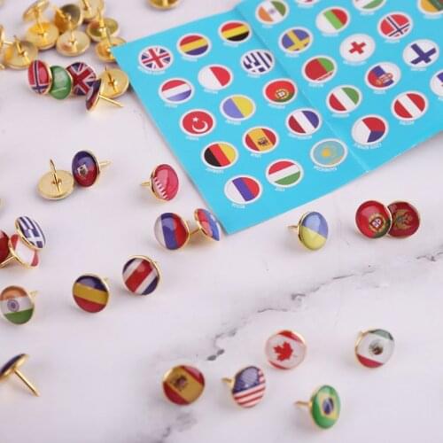 100pcs/box Map Tacks National Flag Glue Thumbtack Push Pins Notice Board Markers Office Supply