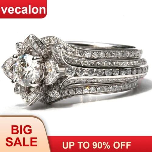 Vecalon 3-in-1 Flower ring sets 925 sterling silver AAAAA Cz Engagement wedding Band rings for women men Luxury Finger Jewelry