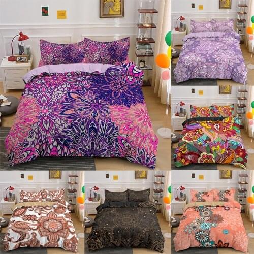 Boho Psychedelic 2/3pcs Duvet Cover Set With Pillowcase Mandala Print Single Double King Queen Size Bedding Sets