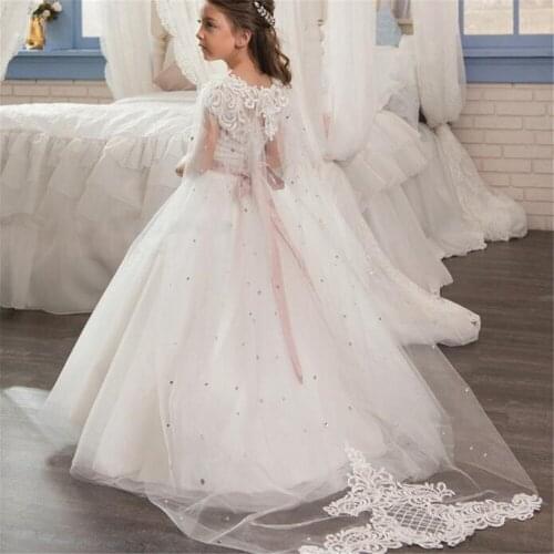 Lace Beading Stone Flower Girls Gowns Kids Pageant Dresses First Communion Dresses For Weddings Vestidos deminha
