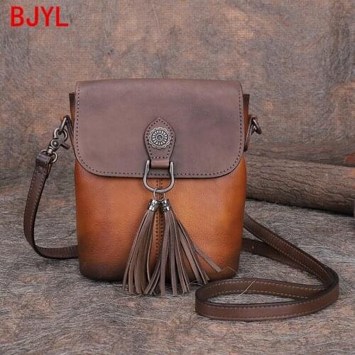 New vintage leather small bag women casual real leather female shoulder bag ladies original leather tassel messenger pouch bags