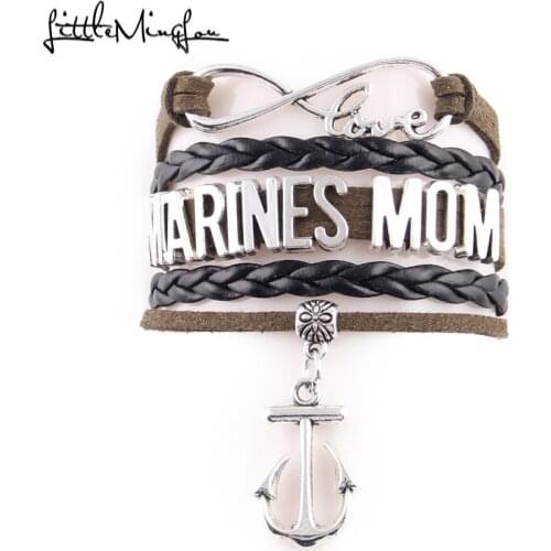 Little MingLou Infinity love Marines Mom Bracelet Anchor Charm leather wrap bracelets & bangles for women jewelry family gift