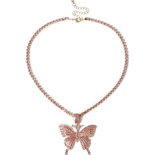2021 Trendy Diamond Butterfly Necklace Alloy Necklace Choker Necklace for Women Accessories Fashion Jewellery
