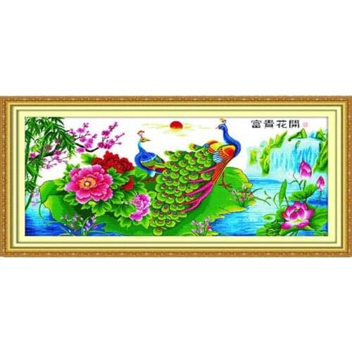 Peacocks Flowers Embroidery Set 11CT Canvas DIY Needlework Home Decor Handmade Printed Cross Stitch Kits