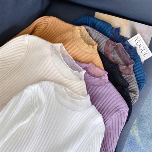 2021 New Thin Bottom Fairy Lace Patchwork Knitting Stretch Slim Bottoming Western Style Pullover Half Turtleneck Bottoming Shirt