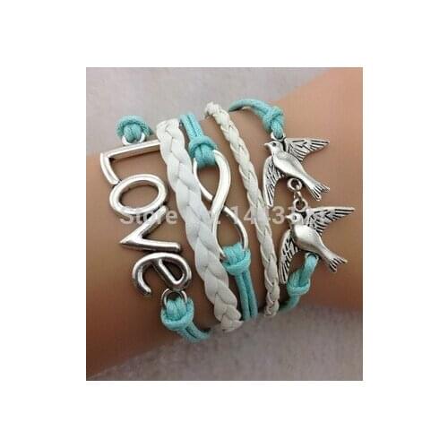 New fashion two birds imitation pearl bracelet braided bracelet cross infinity bracelets