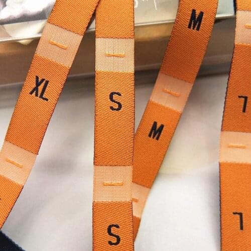 Custom Alphabet XS S M L XL XXL XXXL Orange woven cloth size labels shirt/dress/jacket
