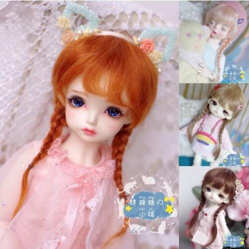 BJD doll wig mohair wig 12\8\6\4 points big baby 3 points big female radish red double plait Doll accessories