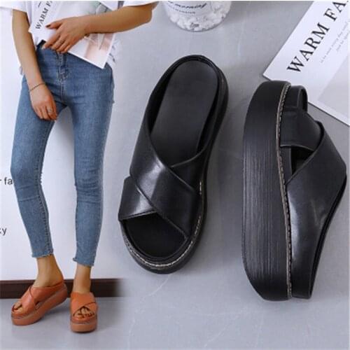 Summer Women Sandals Soft Leather Wedges Shoes Woman Sandals Beach Flip Flops New Platform Sandalias Mujer Wedge Heels Sandals