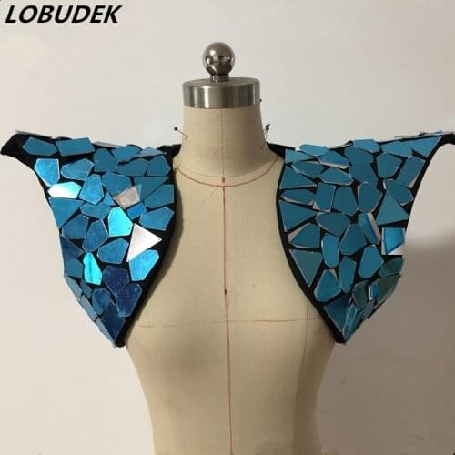 Silver Mirrors Armor Reflective Lens Sequins Waistcoat Vest DJ Female Singer Jazz Performance Dance Wear Nightclub Stage Costume