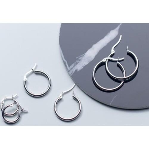 1pair Authentic 100% 925 Sterling Silver fine Jewelry polished GEOMETRIC Lucky Circle Hoop HUggie Earrings gtle2321