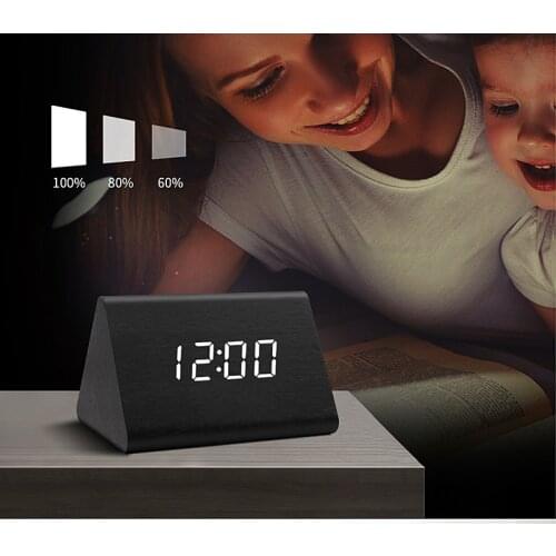 LED Electronic Clock Digital Wooden Clock Time Monitor Temperature Home Desktop Alarm Clock Voice Control Watch Snooze Будильник