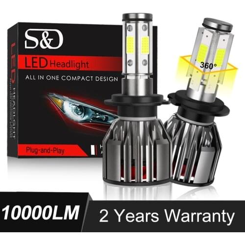 4 Sides H4 H7 LED H8 H11 9005 HB3 9006 HB4 LED Headlight Kit 10000LM 6000K White 12V 24V Car Lights Bulbs for Auto