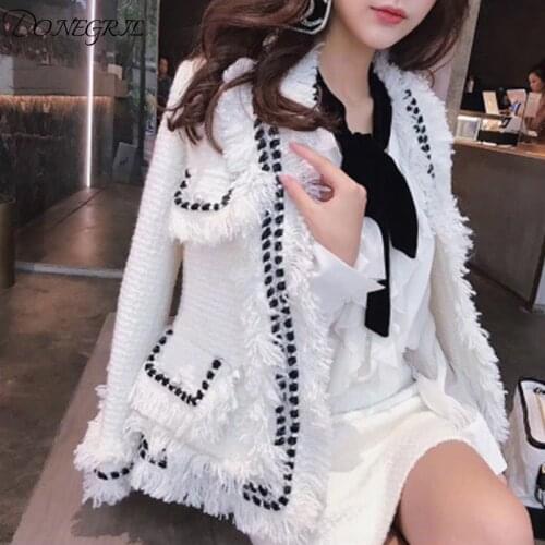 Spring and autumn new white tweed jacket female 2020 ladies temperament handmade tassel Slim short coat