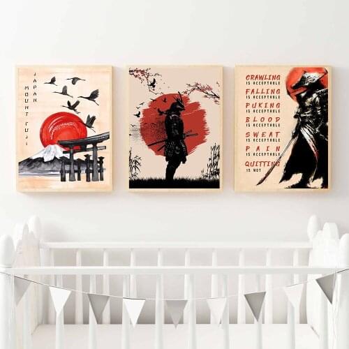 Japanese Samurai In Moon Prints Canvas Painting Nordic Mount Fuji Cranes Wall Art Pictures Abstract For Living Room Home Decor