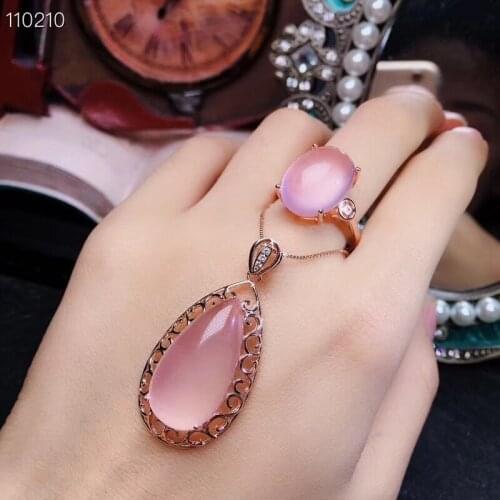 KJJEAXCMY boutique jewels 925 pure silver inlaid natural Hibiscus gemstone lady Pendant + Ring + Necklace support detection