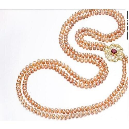 Double strands 7-8mm south sea gold pearl necklace 30"33" KKK