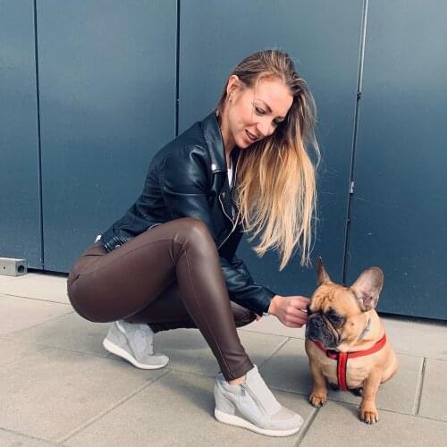 Melody Brown Faux Leather Womens Jeggings Pants Ladies Compression Bodysuit Fit Shaper Fitness Sports Leggings Sexy