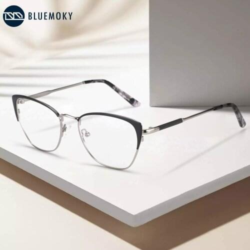 BLUEMOKY Alloy Cat Eye Glasses Frames Women Ultra-light Full Frame Brand Designer Optical Myopia Eyewear Prescription Eyeglasses