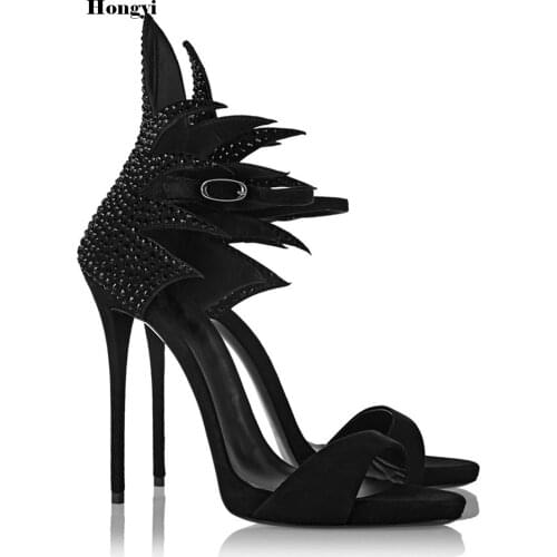 New Luxury Crystal Sandals Flame Women High Heels Black Beige Suede Gladiator Sandals Women Shoes Woman Pumps Sandalias Mujer
