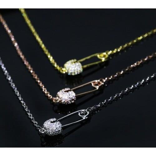 Female Original Design Jewelry 925 Sterling Silver Creative Pin Pendant Necklaces Micro Zircon Stone Necklace for Women