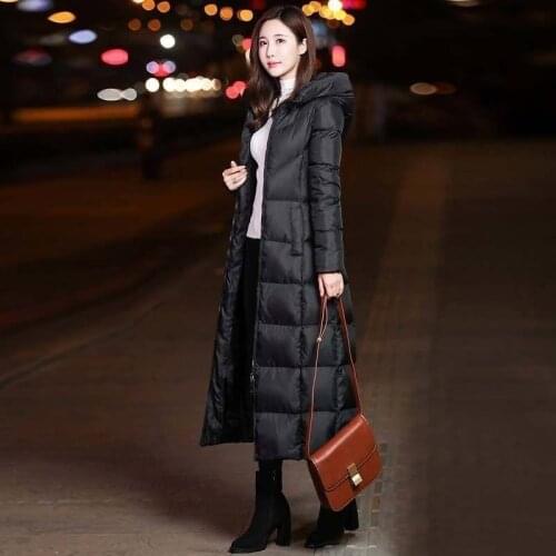 Winter new long knee cotton padded womens thickened slim hooded cotton padded womens cotton coat winter dress plus size