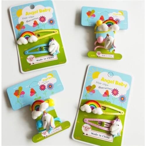 2 PCS Cute Rainbow Horse BB Clips Kids Hairpins Children Headwear Baby Clips Headdress Elastic Hair Bands Girls Accessories