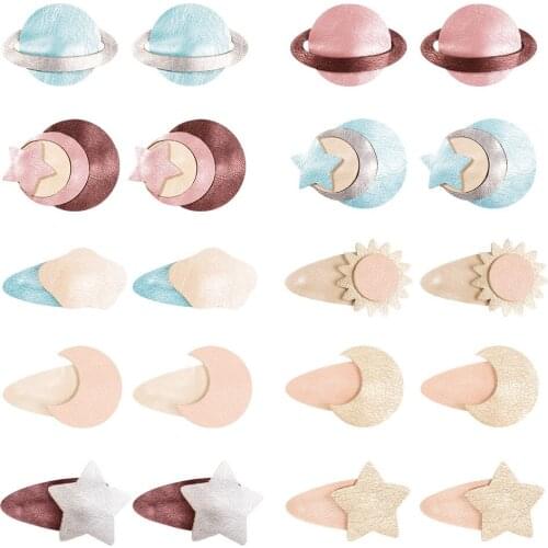 20 PCS/lot, Cute baby star moon sun PU leather Hair Clips Baby Girls Hair Accessories Birthday Party gift