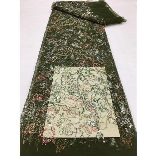 5yards/pc) High quality army green African tulle lace fabric excellent sequins embroidered French net lace for party FSS344