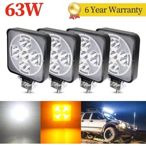 4pcs 63W white amber Car Light Assembly Led Work Lights Trucks 3000K 6000K Angel Eye LED Light Bar 4x4 Offroad ATV UTV Tractor