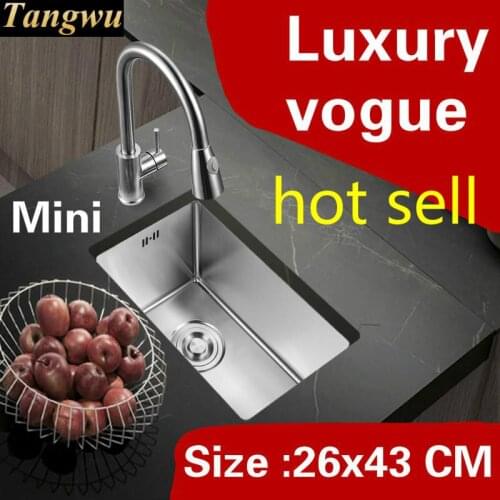 Free shipping Apartment high quality kitchen manual sink single trough small 304 stainless steel vogue hot sell 26x43 CM