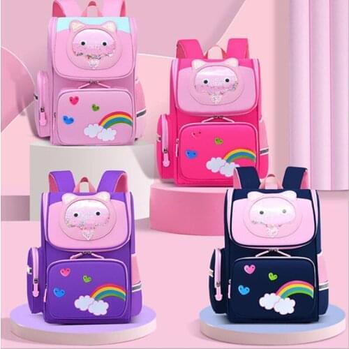 2021 Shiny Cat Printing Kids Schoolbags Nylon Fabric Children Backpack Lovely Transparent Cat Pattern School Girls Students Bag