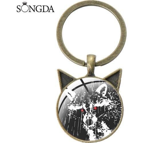 Wild Animal Cat Ear Pendant Keychain Decoration Art Raccoon Glass Cabochon Chains Key Chain Holder For Women Men Jewelry Gift