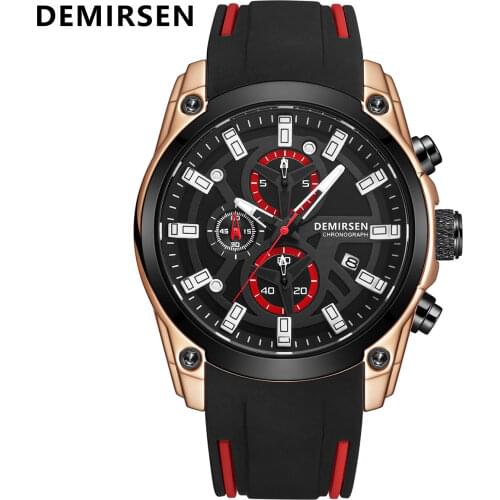 Demirsen Sport Watch for Men Blue Luxury Top Brand Water Resistant Clock Luminous Multi-Function Chronograph Quartz Wristwatch