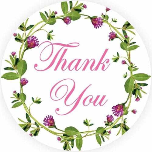 DouxArt 100pcs 40mm Thank You Stickers Seals Green Garland Wedding Party Decoration Communion Baptism Stickers Labels V016