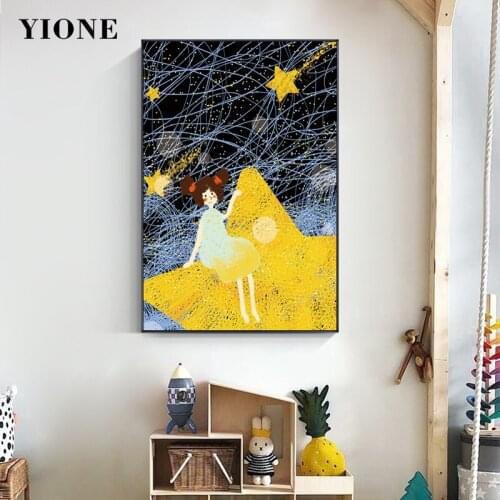 Star Meteor Line Fairy Tale Princess Canvas Paintings Modern Cartoon Wall Art Posters Prints Decoration Pictures for Kids Room