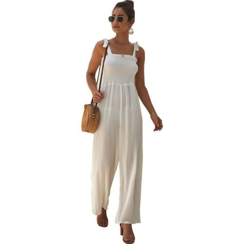 2020 Bow Tie Sling Sleeveless Tupe Rompers Wide Leg Loose Jumpsuit Holiday Beach Overalls For Women Girl Summer Body Mujer Ez