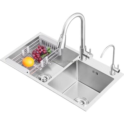 Sink Kitchen Sink Double Tank Manual Thickened 304 Stainless Steel Sink Under Counter Taichung Single Sink