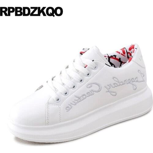 Muffin Embroidered Embroidery Sneakers White Creepers Platform Shoes Flats Trainers Elevator Thick Sole Casual Shallow Women