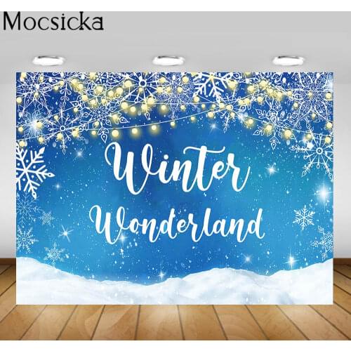Mocsicka Winter Wonderland Photography Backdrop Snowy Snowflake Lights Blue Background for Photo Studio Child Portrait Photoll