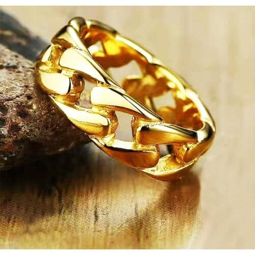 Stainless Steel Cuban Link Chain Ring Men Silver Plated Black Men Kpop Hip Hop Jewelry 7mm Male Finger Ring Accessory Wholesale