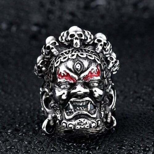 Vintage National Style Titanium Steel Skull Biker Gothic Punk 316L Stainless Ring For Men Retro Male Design Round Bands Rings