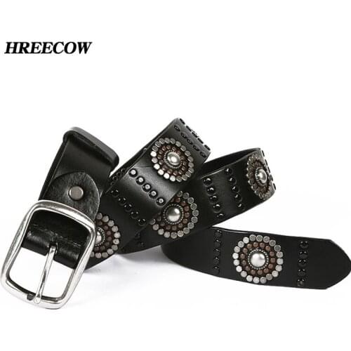 Top Layer Rivet Punk Male Belt Genuine Leather Belts Novelty Designed Personally Gift for Man Geometry Decoration for Jeans