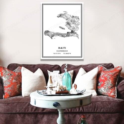 HAITI Wall Art Map Poster Canvas Painting Modern Picture Print Gifts Artist Home Decor Artwork for Living Room Bed Room Decorati