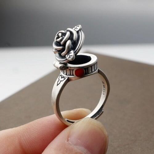 New product opening adjustable ring silver jewelry retro personality rose box opening lady exquisite and elegant jewelry