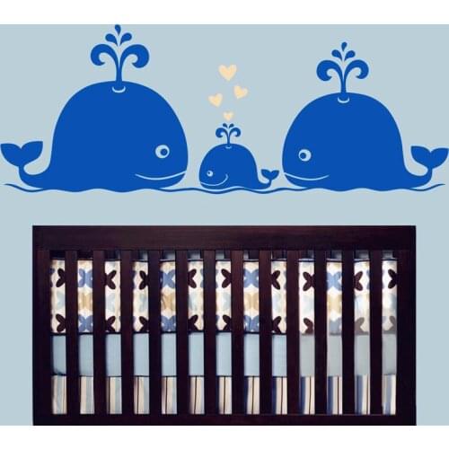 New Cute Whale Hearts Family Wall Decals Baby Nursery Decor Kids Room Wall Stickers Hipster Modern Retro Vintage Interior Decor