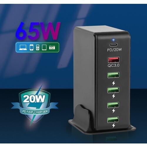 PD 20W Mobile Phone Charger For iPhone 12 11 XS Max XR iPad Pro 6 USB Ports Fast Charger QC3.0 65W 9V/2A For Samsung S21 XIAOMI