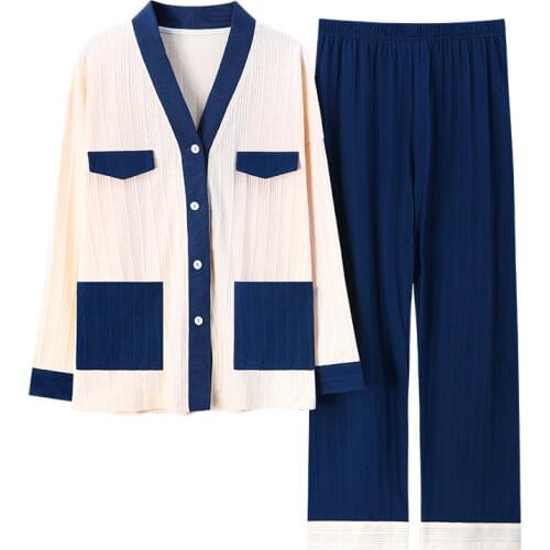 V-neck Sleepwear Fashion Pjs Cotton Womens Two Pieces Pajamas Autumn Winter Chic Homewear V Neck Button Cardigan Long Pyjamas