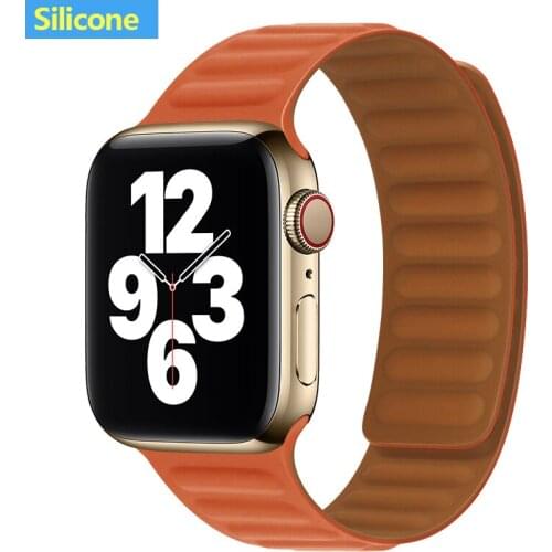 Silicone Link strap for Apple watch band 44mm 40mm iWatch band 38mm 42mm Magnetic Loop bracelet Apple watch series 6 5 4 3 SE