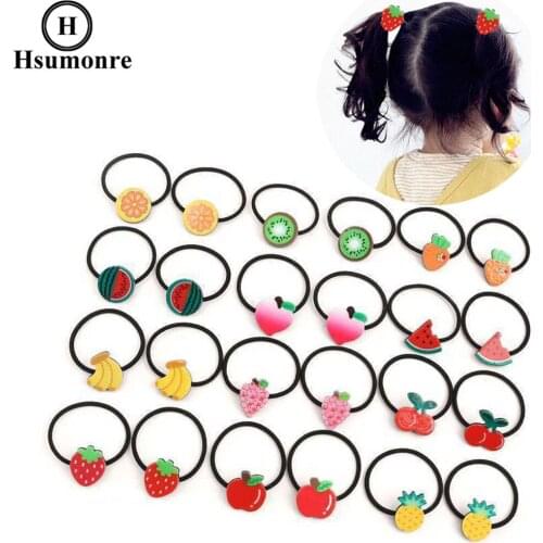 Girls Elastic Hair Bands Cartoons Fruit Hair Ties Rope Strawberry Cherry Rubber Bands Baby Girl Lovely Simple Hair Accessories